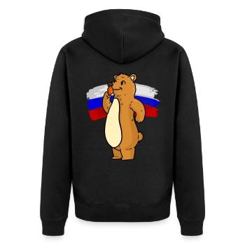 Russischer Bär und Fried Chicken Russian Bear and - Unisex Premium Bio Zip Hoodie - Schwarz - Hinten - Nico (187cm)