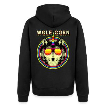 WOLFICORN Wolf Licorne - Veste à capuche bio Premium Unisexe - noir - Dos - Nico (187cm)