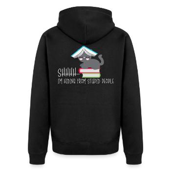 Cat Reading Nerd hide behind the book - Unisex Premium Organic Zip Hoodie - black - Back - Nico (187cm)