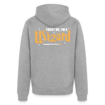 Zauberer - Unisex Premium Bio Zip Hoodie - Grau meliert - Hinten - Nico (187cm)