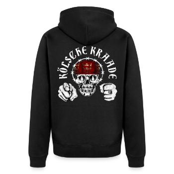 Kölsche Kraade - Unisex Premium Bio Zip Hoodie - Schwarz - Hinten - Nico (187cm)
