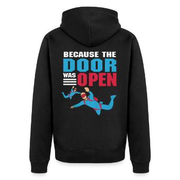 Fallschirmsport - Unisex Premium Bio Zip Hoodie - Schwarz - Hinten - Nico (187cm)