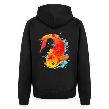 Koi Fisch Karpfen Nishikigoi Kohaku Asagi Geschenk - Unisex Premium Bio Zip Hoodie - Schwarz - Hinten - Nico (187cm)