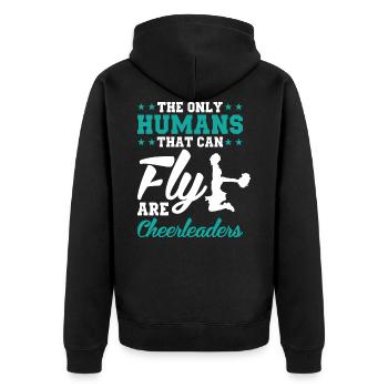 Cheerleader fliegen Sprung Spruch - Unisex Premium Bio Zip Hoodie - Schwarz - Hinten - Nico (187cm)