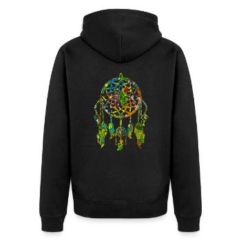Traumfänger Federn Hippie Indianer Schmuck - Unisex Premium Bio Zip Hoodie - Schwarz - Hinten - Nico (187cm)