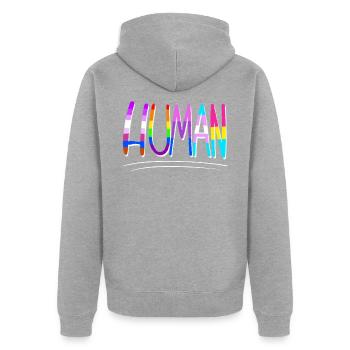 Cool LGBT Gay Pride Human - Unisex Premium Bio Zip Hoodie - Grau meliert - Hinten - Nico (187cm)