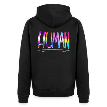Cool LGBT Gay Pride Human - Unisex Premium Organic Zip Hoodie - black - Back - Nico (187cm)