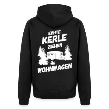 ECHTE KERLE ZIEHEN WOHNWAGEN - Unisex Premium Bio Zip Hoodie - Schwarz - Hinten - Nico (187cm)