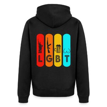 LGBT Lesbisch Schwul Gay Regenbogen Homo Trans - Unisex Premium Bio Zip Hoodie - Schwarz - Hinten - Nico (187cm)