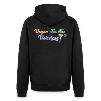 Vegan für die Tiere die nicht reden können - Unisex Premium Bio Zip Hoodie - Schwarz - Hinten - Nico (187cm)