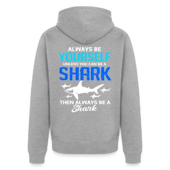 Hai Fisch Haifisch Haifischflosse Haie Ozean - Unisex Premium Bio Zip Hoodie - Grau meliert - Hinten - Nico (187cm)