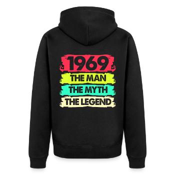 Geburtstag 50 Geschenk Geboren 1969 Fünfzig Bday - Unisex Premium Bio Zip Hoodie - Schwarz - Hinten - Nico (187cm)