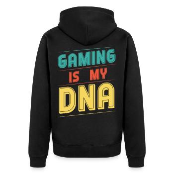 Gaming is my DNA - Unisex Premium Bio Zip Hoodie - Schwarz - Hinten - Nico (187cm)