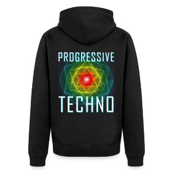 Progressives Techno Club Party Rave Musik - Unisex Premium Bio Zip Hoodie - Schwarz - Hinten - Nico (187cm)