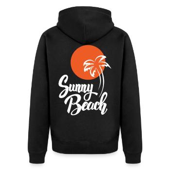 Sunny Beach - Unisex Premium Bio Zip Hoodie - Schwarz - Hinten - Nico (187cm)