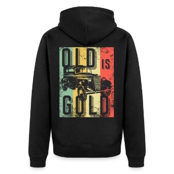 CAR Old is gold - Unisex Premium Bio Zip Hoodie - Schwarz - Hinten - Nico (187cm)