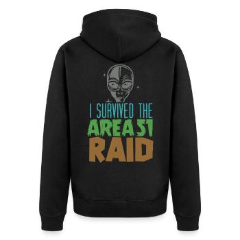I survived the area 51 raid - Unisex Premium Bio Zip Hoodie - Schwarz - Hinten - Nico (187cm)
