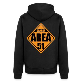 DANGER area 51 - Unisex Premium Bio Zip Hoodie - Schwarz - Hinten - Nico (187cm)