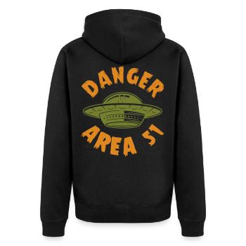 DANGER area 51 - Unisex Premium Bio Zip Hoodie - Schwarz - Hinten - Nico (187cm)