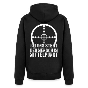 Soldat, Spruch, Lustig, Bundeswehr, Soldaten, - Unisex Premium Bio Zip Hoodie - Schwarz - Hinten - Nico (187cm)