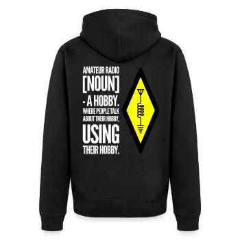 Amateur Radio Hobby - Unisex Premium Bio Zip Hoodie - Schwarz - Hinten - Nico (187cm)