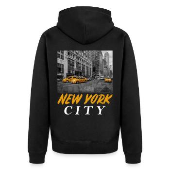 New York - Unisex Premium Bio Zip Hoodie - Schwarz - Hinten - Nico (187cm)