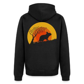 Degu Sunset | Geschenk für Deguhalter | DEGUS - Unisex Premium Bio Zip Hoodie - Schwarz - Hinten - Nico (187cm)