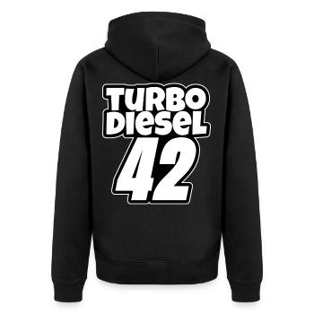 TURBO DIESEL 42 - Unisex Premium Organic Zip Hoodie - black - Back - Nico (187cm)