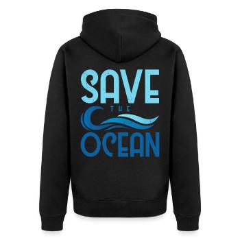 Save the Ocean - Unisex Premium Bio Zip Hoodie - Schwarz - Hinten - Nico (187cm)