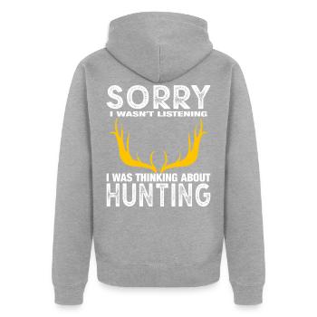 HUNTING - Unisex Premium Bio Zip Hoodie - Grau meliert - Hinten - Nico (187cm)