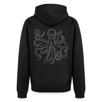 Tintenfisch Illustration Kraken Kalmar Oktopus - Unisex Premium Bio Zip Hoodie - Schwarz - Hinten - Nico (187cm)