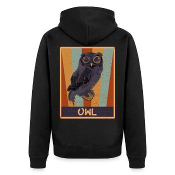 70s 80s Retro Eulen Vintage Kauz Eule - Unisex Premium Bio Zip Hoodie - Schwarz - Hinten - Nico (187cm)