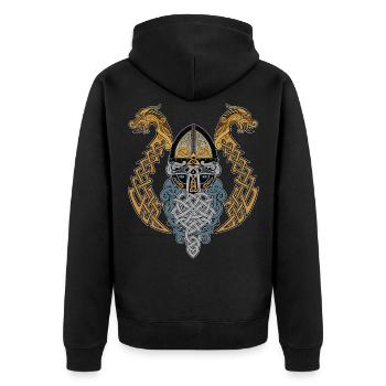 Wikinger Helm Drachen Valknut Drache - Unisex Premium Bio Zip Hoodie - Schwarz - Hinten - Nico (187cm)