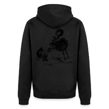 Thelwell 'Pony sticks out his tounge. - Unisex Premium Bio Zip Hoodie - Schwarz - Hinten - Nico (187cm)