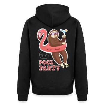 Pool Party Faultier aufblasbarer Flamingo Faultier - Unisex Premium Bio Zip Hoodie - Schwarz - Hinten - Nico (187cm)