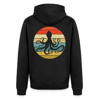 70er Retro Tintenfisch Kalmar Vintage Kraken Oktop - Unisex Premium Bio Zip Hoodie - Schwarz - Hinten - Nico (187cm)