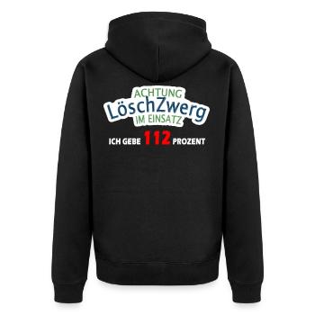 Jugendfeuerwehr Löschzwerg im Einsatz - Unisex Premium Bio Zip Hoodie - Schwarz - Hinten - Nico (187cm)