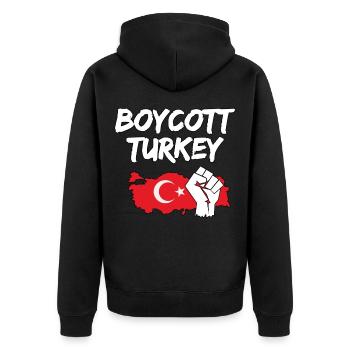 Boycott Turkey Türkei Syrien Krieg - Unisex Premium Bio Zip Hoodie - Schwarz - Hinten - Nico (187cm)