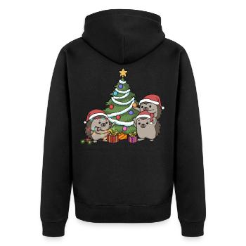 Christmas Hedgehog Christmas Tree Decorate Advent - Unisex Premium Organic Zip Hoodie - black - Back - Nico (187cm)