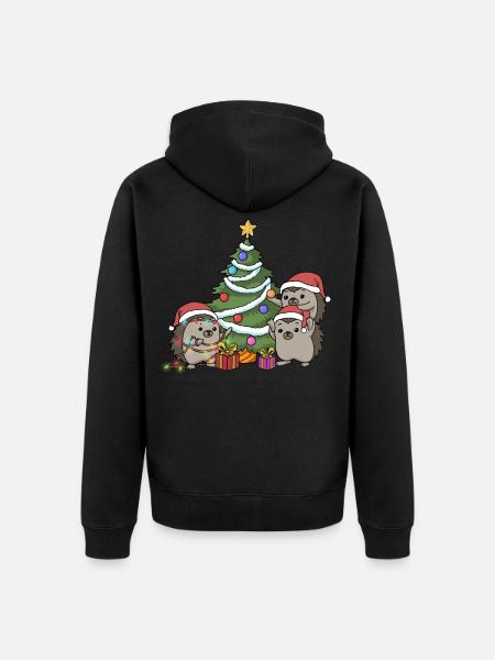 Christmas Hedgehog Christmas Tree Decorate Advent - Unisex Premium Organic Zip Hoodie - black