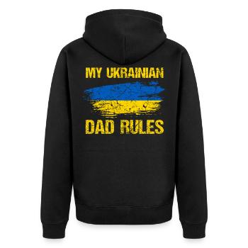 Ukraine Vater - Unisex Premium Bio Zip Hoodie - Schwarz - Hinten - Nico (187cm)