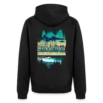 Perth Australien Retro Urlaub - Unisex Premium Bio Zip Hoodie - Schwarz - Hinten - Nico (187cm)