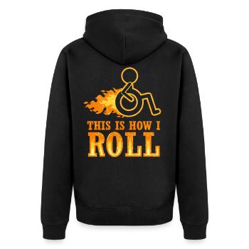Rollstuhl Rollstuhlfahrer Behinderung Geschenk - Unisex Premium Bio Zip Hoodie - Schwarz - Hinten - Nico (187cm)