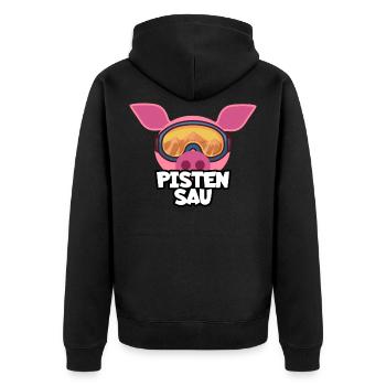 Pistensau Apres Ski Skiurlaub Skigebiet Resort - Unisex Premium Bio Zip Hoodie - Schwarz - Hinten - Nico (187cm)