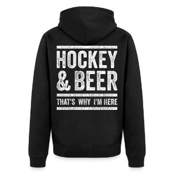 Hockey Eishockey Bier lustiger Spruch Geschenk - Unisex Premium Bio Zip Hoodie - Schwarz - Hinten - Nico (187cm)