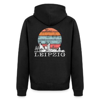Mein Leipzig Skyline Deutschland Heimat Stadt - Unisex Premium Bio Zip Hoodie - Schwarz - Hinten - Nico (187cm)