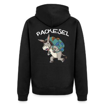 Esel Packesel Maultier Muli Donkey Geschenk - Unisex Premium Bio Zip Hoodie - Schwarz - Hinten - Nico (187cm)