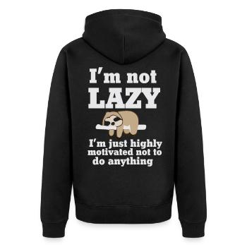 Ich bin nicht faul, ich bin nur hoch motiviert... - Unisex Premium Bio Zip Hoodie - Schwarz - Hinten - Nico (187cm)