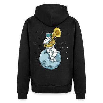 Sousaphone Tshirt Astronaut Brass Band Tuba - Unisex Premium Organic Zip Hoodie - black - Back - Nico (187cm)