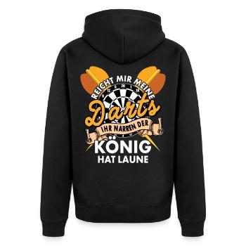 Reicht Mir Meine Darts Ihr Narren Der König Hat - Unisex Premium Bio Zip Hoodie - Schwarz - Hinten - Nico (187cm)